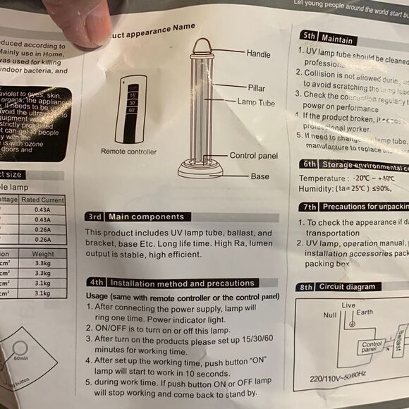 UV sterilizing table lamp/ultraviolet lamp with remote - Picture 7 of 10